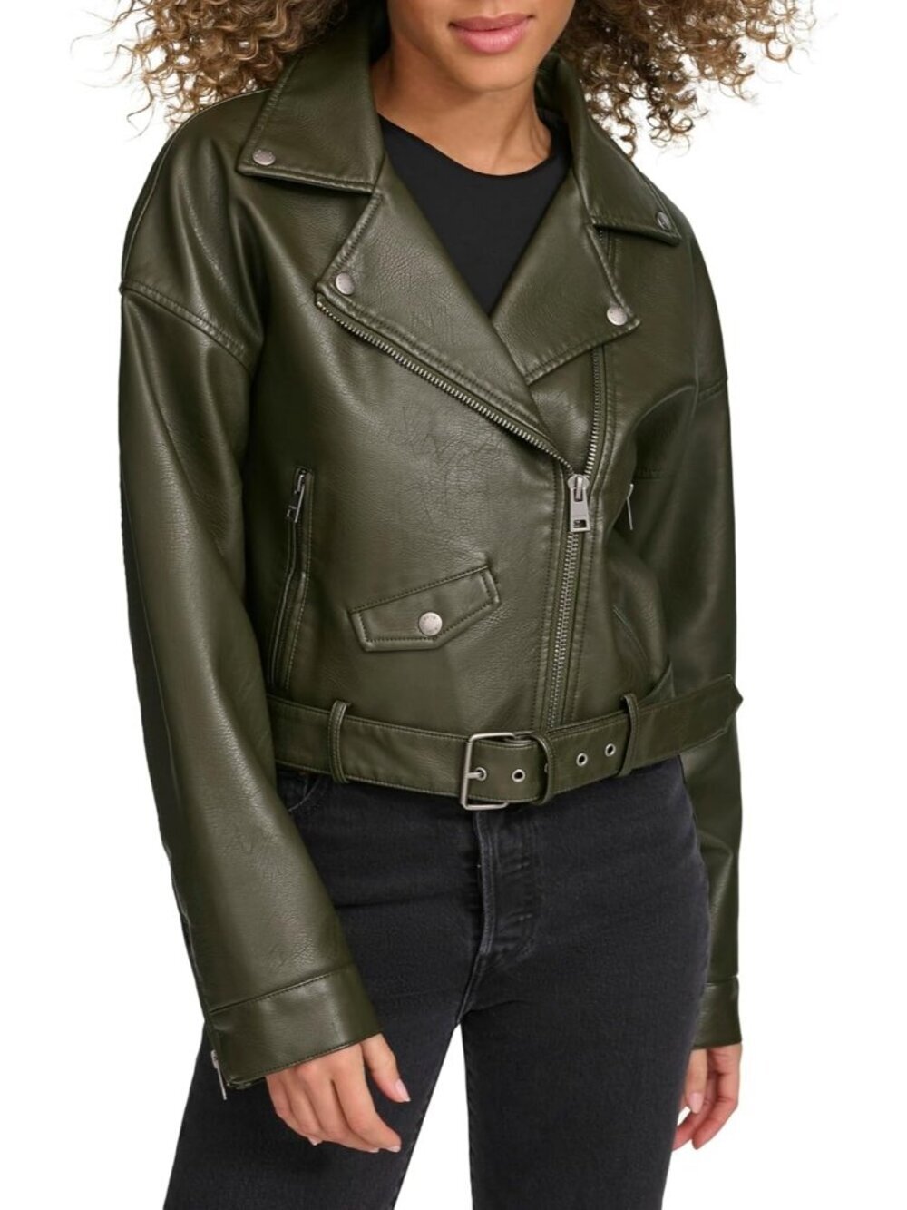 Women's Forest Polyurethane Classic Stylish Comfortable Moto Faux Leather Jacket
